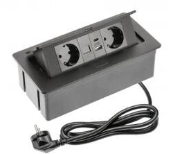 GTV Priza incastrabila dreptunghiulara 2xSCHUKO, 2xUSB, 1xRJ45, negru mat (AE-PBSUR2GS-20)