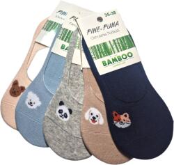 Pihe-Puha Női, bambusz zokni, orrvarrás nélküli, balerina, állatos, 5 pár/csomag