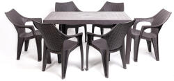 Proda Santorini Ii New Kerti Bútor Szett - 6 Személyes, Antracit-Barna Asztallal, 6 db Tavira Rattan Székkel