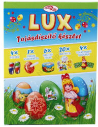  Lux tojásdíszítő, tojásfestő szett húsvétra, 34 db-os (4 színű tojásfesték, kréta, 5 db fólia, 20 db matrica, 4 db kivágóív) (NTT-501254)