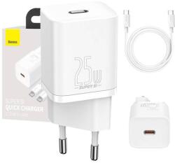 Baseus Super Si 1C 25W gyorstöltő adapter 1 m-es USB-C-USB-C kábellel (fehér)