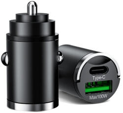 Autolife 2 portos MAX 100W-os autós gyorstöltő adapter - 12/24V - USB-A + USB-C (PD/QC) (13313)
