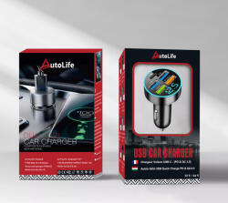 Autolife 13139 M57 Autós töltő + voltmérő - 4USB + USB-C - PD+2 SUPER+QC3.1+3.1 - 12-24V (13139) - olaj