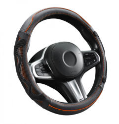 Autolife Genuine Leather Valódi bőr kormányvédő 38cm fekete-narancs DW-5002OR (00924) - olaj