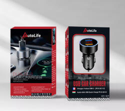 Autolife 13177 M22 Autós töltő + voltmérő - 2USB - Quick Charge 3.0 - 12-24V (13177)
