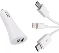 Autolife 2-es USB töltő M-USB/Apple/Type-C 12V 2.1A AE-WF132-1 (0151)