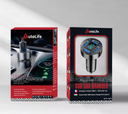 Autolife 13153 M42 Autós töltő + voltmérő - 4USB 4.8A - Quick Charge 3.0 - 12-24V (13153)