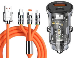 Autolife 13115 Gyors töltő USB/USB-C + 3 az 1-ben töltő különböző töltőfejekkel - 6A 120W 12-24V (09ACSET)