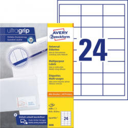 Avery Etikett címke, 64, 6 x33, 8mm, univerzális, 24 címke/ív, 100 ív/doboz, fehér (3658) (3658)