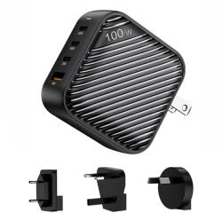INVZI GanHub 3x USB-C + USB hálózati töltő, 100W, EU/UK/AU/US (fekete)