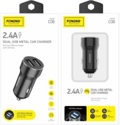 FONENG autós töltő C08 2.4A 12W 2xUSB Fekete