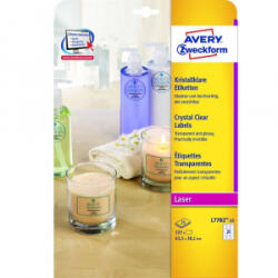 AVERY Etikett címke, 63, 5 x38, 1mm, víztiszta, 21 címke/ív, 25 ív/doboz, átlátszó (L7782-25) (L7782-25)