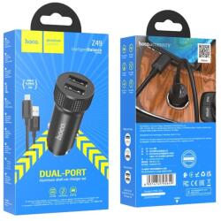 hoco. autós töltő Z49 2.4A 2xUSB + kábel Micro USB Fekete