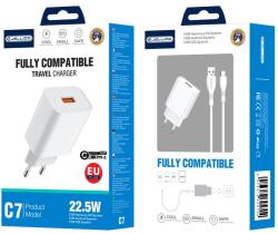 Jellico hálózati töltő C7 22.5W 1xUSB QC3.0 + USB-C kábel fehér