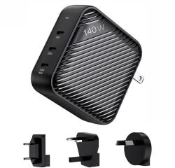 INVZI Hálózati töltő INVZI GanHub 3x USB-C, 140W, EU/UK/AU/US (fekete)