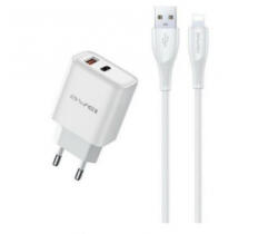Awei PD81L-EU hálózati töltő USB+Type-C aljzat (22.5W, GaN, PD gyorstöltő + lightning kábel) fehér (PD81L-EU) - aqua