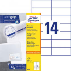 Avery Etikett címke, 105 x42, 3mm, univerzális, 14 címke/ív, 100 ív/doboz, fehér (3653) (3653)