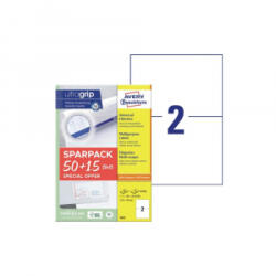 Avery Etikett címke, 210x148mm, univerzális, 65 lap, 2 címke/lap , fehér (6604) (6604)