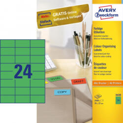 AVERY Etikett címke, 70 x37mm, univerzális, 24 címke/ív, 100 ív/doboz, zöld (3450) (3450) - aqua