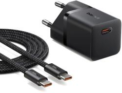 Baseus GaN5 Mini hálózati gyorstöltő 25W, USB Type-C, 1m kábellel, fekete (P1011090911301)