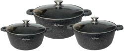 Cheffinger 3 db-os serpenyős készlet fedővel CF-DCS02, márvány bevonat, 32-36-40cm/8.6L-13.2L-17L, tapadásmentes (CF-DCS02)