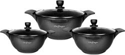 Cheffinger 3 db-os serpenyős készlet fedővel CF-LC01-BLK, márvány bevonat, 20-24-28cm/2L-3.5L-5.7L, tapadásmentes (CF-LC01-BLK)