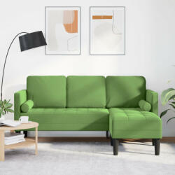 vidaXL Kerti Kanapé Párnákkal és Ülőgarnitúrával L-alakú Világos Zöld Bársony, vidaXL 3-Fős Kanapé Chaise L-alakú Világos Zöld 160 cm Bársony, vidaXL Pad Világos Zöld 113x57x39 cm Bársony (VD3329267)