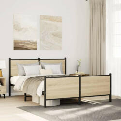 vidaXL sonoma tölgy színű fém ágykeret matrac nélkül 137 x 190 cm (VD4007733)