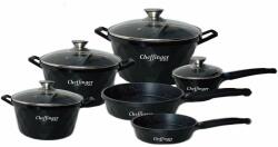 Cheffinger 6 db-os serpenyős készlet fedővel CF-DIACK12BLK, márvány bevonat, karcmentes, 18-20-24-28cm/1.6L-2L-3.5L-5.7L (CF-DIACK12BLK)