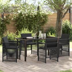 vidaXL 5 Darabos Kert Étlkező Szett Párnákkal Fekete Poly Rattan (3380650)
