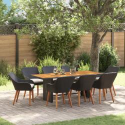 vidaXL 9 darabos kerti étkezőszett fekete polyrattan (3261624)