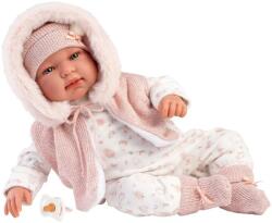 Llorens Llorens: Tina 44cm-es újszülött baba rózsaszín kapucnis mellényben (84486) - innotechshop