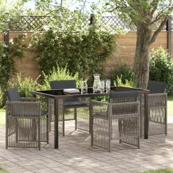 vidaXL 5 Darabos Kerti Étkezőszett Párnákkal Szürke Polyrattan (3380655)