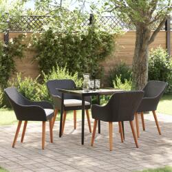 vidaXL 5 Részes Kert Étkező Készlet Fekete Polyrattan (3261664)