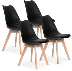 ModernHOME 4 db fehér skandináv étkezőszék bükkfa lábbal, eko-bőr párnával (KOMPLET PC-003 BLAC)