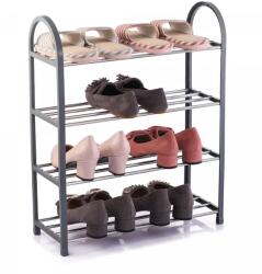 Herzberg 4 szintes cipőtartó polc, 50×19×64 cm, 12 pár, fém vázas - szürke (HG-04500)