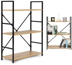 ModernHome 3 polcos loft stílusú fa-MDF polc fekete fém vázzal, 60×24×80 cm (CWJ602480LG WILD OAK)