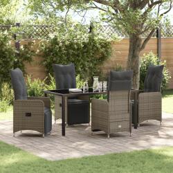 vidaXL 5 Részes Kerti Étkező Szett Párnákkal Szürke Poly Rattan (3379677)