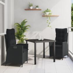 vidaXL 3 darabos Kerti Étkező Szett Párnákkal Fekete Poli Rattan (3380484)