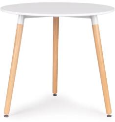 ModernHOME Skandináv kerek étkezőasztal, 80 cm, matt fehér MDF lap, bükkfa láb (KJZB201-80)