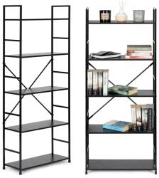 ModernHome Loft stílusú fekete fém-fa könyvespolc 5 polccal, 144 cm (CWJ6024144LG BLACK)