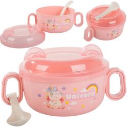 Baba etető tál szettel - 600 ml fedeles tál fogantyúval és kanállal (07329)