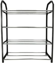  Fekete 4 szintes cipőtartó állvány, fém, 12 pár cipőnek, 42×18, 5×50 cm