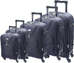 Dollcini 3/5 darabos könnyű puhafedeles bőrönd szett - 4 kerekes, bővíthető utazótáska fekete/sötétkék színben - Kék - 5 db set (007162E)