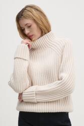 Calvin Klein gyapjú pulóver meleg, női, bézs, félgarbó nyakú, K20K207439 - bézs M/L