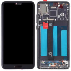 Huawei P20 kompatibilis LCD modul kerettel, OEM jellegű, fekete, Grade S+ - mobil-box