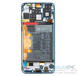 Huawei P30 Lite (2020) kompatibilis LCD modul kerettel, akkumulátorral, gyári, kék