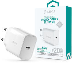 DEVIA hálózati töltő adapter Type-C bemenettel - 20W - Devia Smart Series PD Quick Charger V2 - fehér (devia-halozati-tolto-adapter-004)