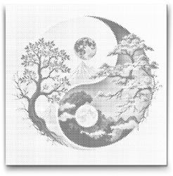  PontPöttyöző - Jin Jang - Nap és éjszaka Méret: 50x50cm, Keretezés: Kerek keret, Szín: Fekete