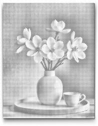 PontPöttyöző - Tavaszi fehér virágok vázában Méret: 40x50cm, Keretezés: Keret nélkül (csak a vászon), Szín: Fekete